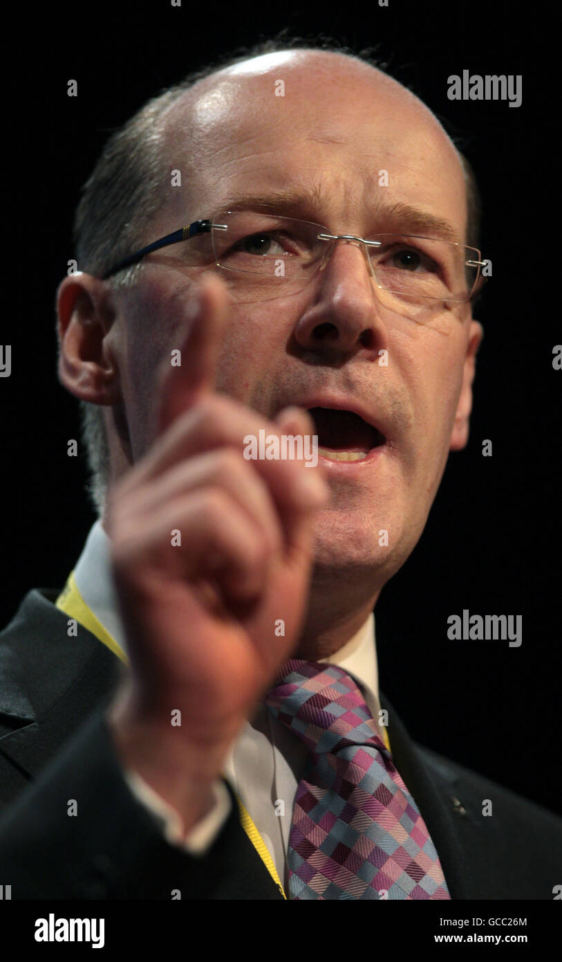 Cabinet Secretary for Finance and Sustainable Growth John Swinney, speaks during the Scottish National party spring conference in Aviemore in the Highlands of Scotland. PRESS Stock Photo