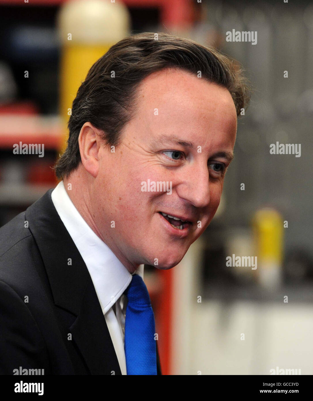 Leader of the Conservative Party David Cameron during a visit to the MECA Services garages in Exeter. Stock Photo