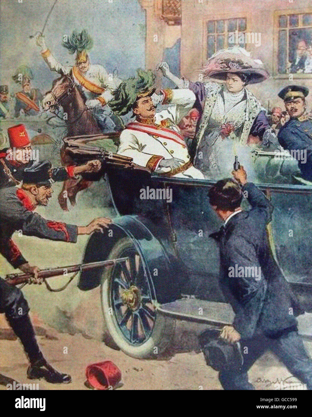 Assassination of Archduke Franz Ferdinand of Austria on 28th June 1914, Stock Photo