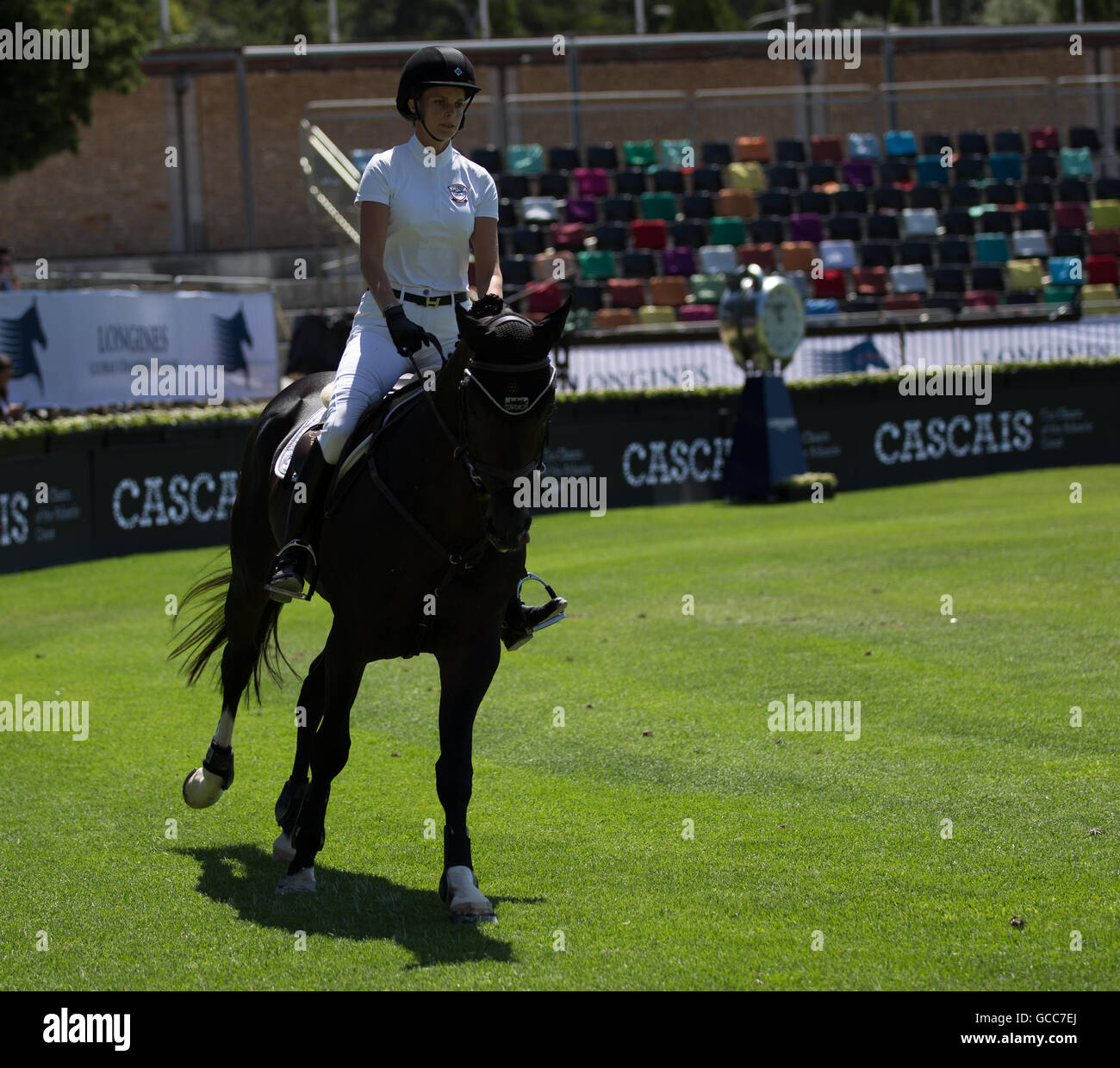Lisbon, Portugal. 08th July, 2016. Greek rider, Athina Onassis, riding the horse, Cinsey Credit:  Alexandre Sousa/Alamy Live News Stock Photo