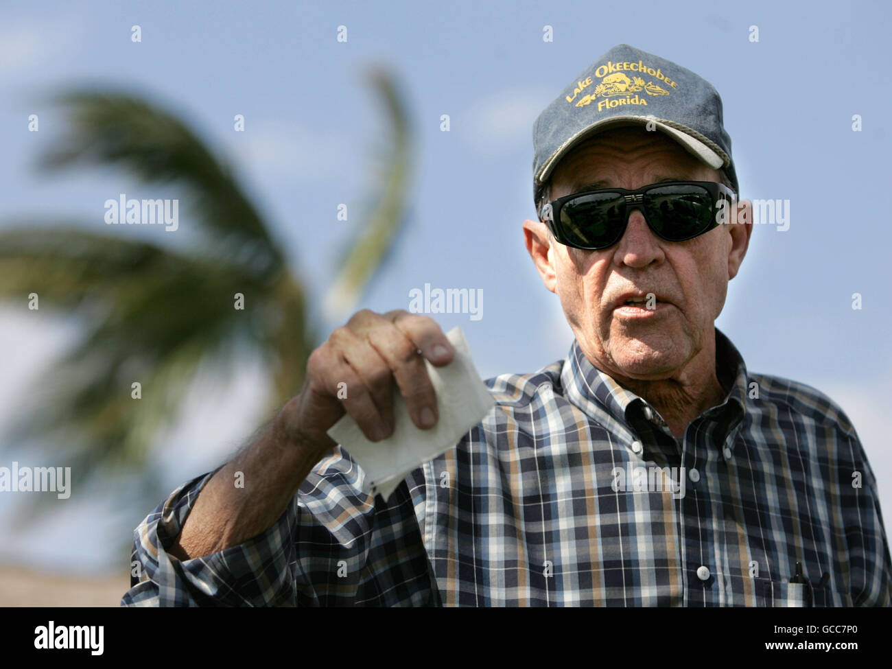 Florida, USA. 8th July, 2016. Wayne Nelson of Okeechobee talks about Lake Okeechobee and the damage done to the Herbert Hoover dike by hurricane Wilma. Portions of Herbert Hoover dike south of Pahokee were washed away by wave action during hurricane Wilma on October 30, 2005. © Allen Eyestone/The Palm Beach Post/ZUMA Wire/Alamy Live News Stock Photo