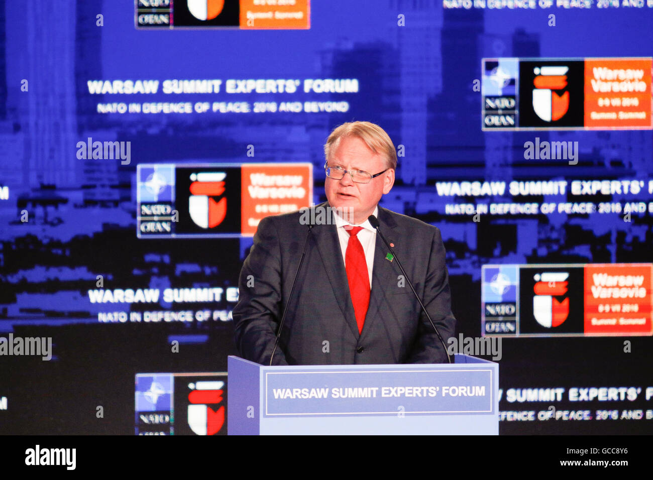 Warsaw, Poland. 8th July, 2016. A statements of Minister of Defence of Sweden Peter Sultqvist in Nationan Stadium in Warsaw Poland during the NATO summit on th 8th of July 2016. Credit:  Dominika Zarzycka/Alamy Live News Stock Photo