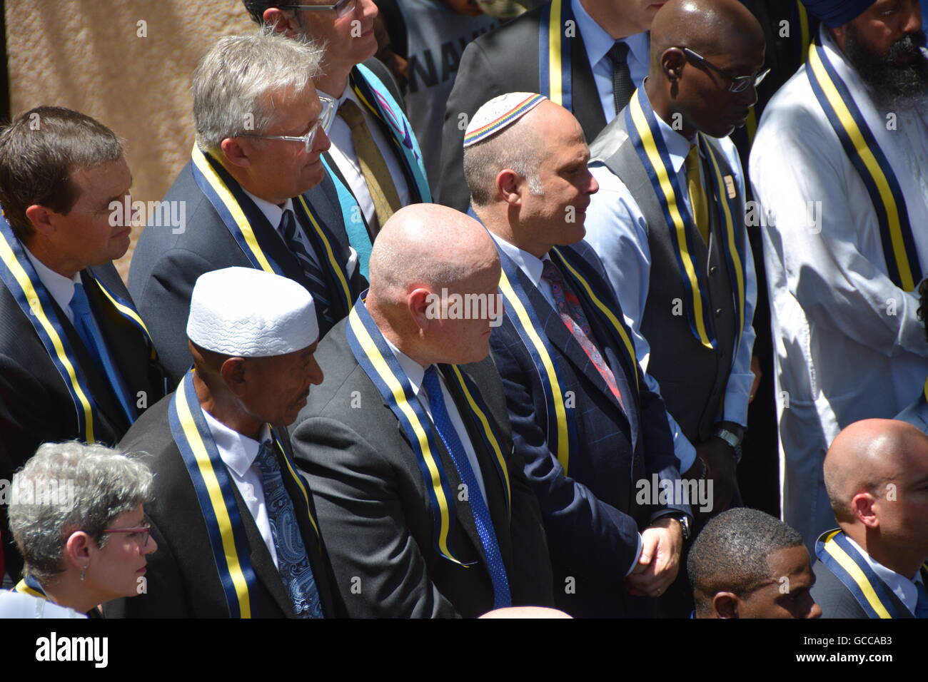 Dallas, Texas, USA. 8th July, 2016. Religious leaders of all faiths participated in a midday prayer service in downtown Dallas Texas in honor of five fallen police officers . Credit:  Hum Images/Alamy Live News Stock Photo