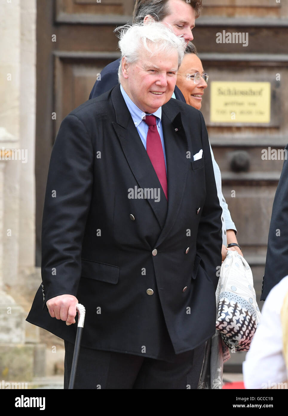 Gotha, Germany. 9th July, 2016. Andreas Prince of Saxony-Coburg and Gotha waits for Albert II, Prince of Monaco, at Friedenstein Castle in Gotha, Germany, 9 July 2016. The prince wants to visit the state exhibition 'The Ernestinians. A dynasty shapes Europe'. He is on a one-day visit to the former royal seat. Photo: Jens Kalaene/dpa/Alamy Live News Stock Photo