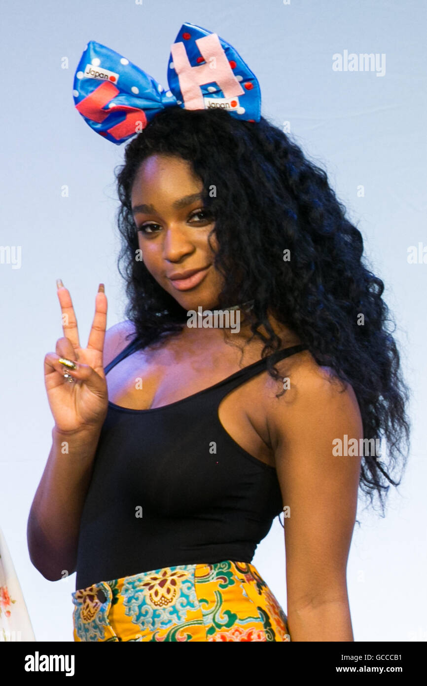 Tokyo, Japan. 9th July, 2016. Normani Hamilton, a member of the American five-piece girl group Fifth Harmony greets to the cameras during a fan event on July 9, 2016, in Tokyo, Japan. Fifth Harmony is in Japan for the first time to promote their new song Work from Home after finishing their South American tour. Credit:  Rodrigo Reyes Marin/AFLO/Alamy Live News Stock Photo