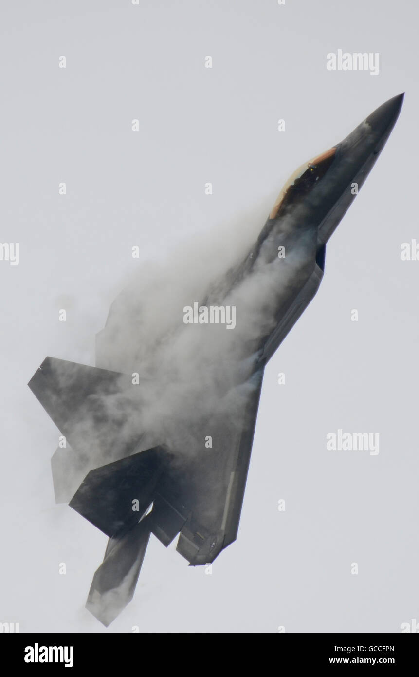 US Lockheed Martin F22 Raptor jet plane pulling moisture from the air