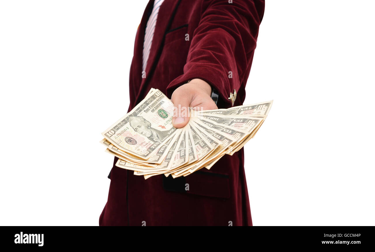 Professional businessman holding dollars in hand. Stock Photo