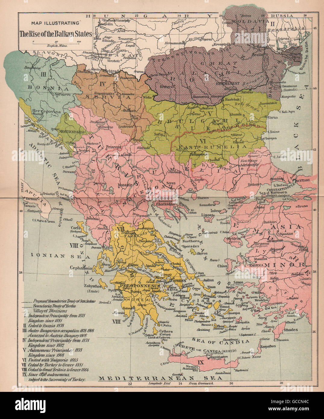 BALKANISATION. Creation of Bosnia Servia Bulgaria Romania Greece, 1910 old map Stock Photo