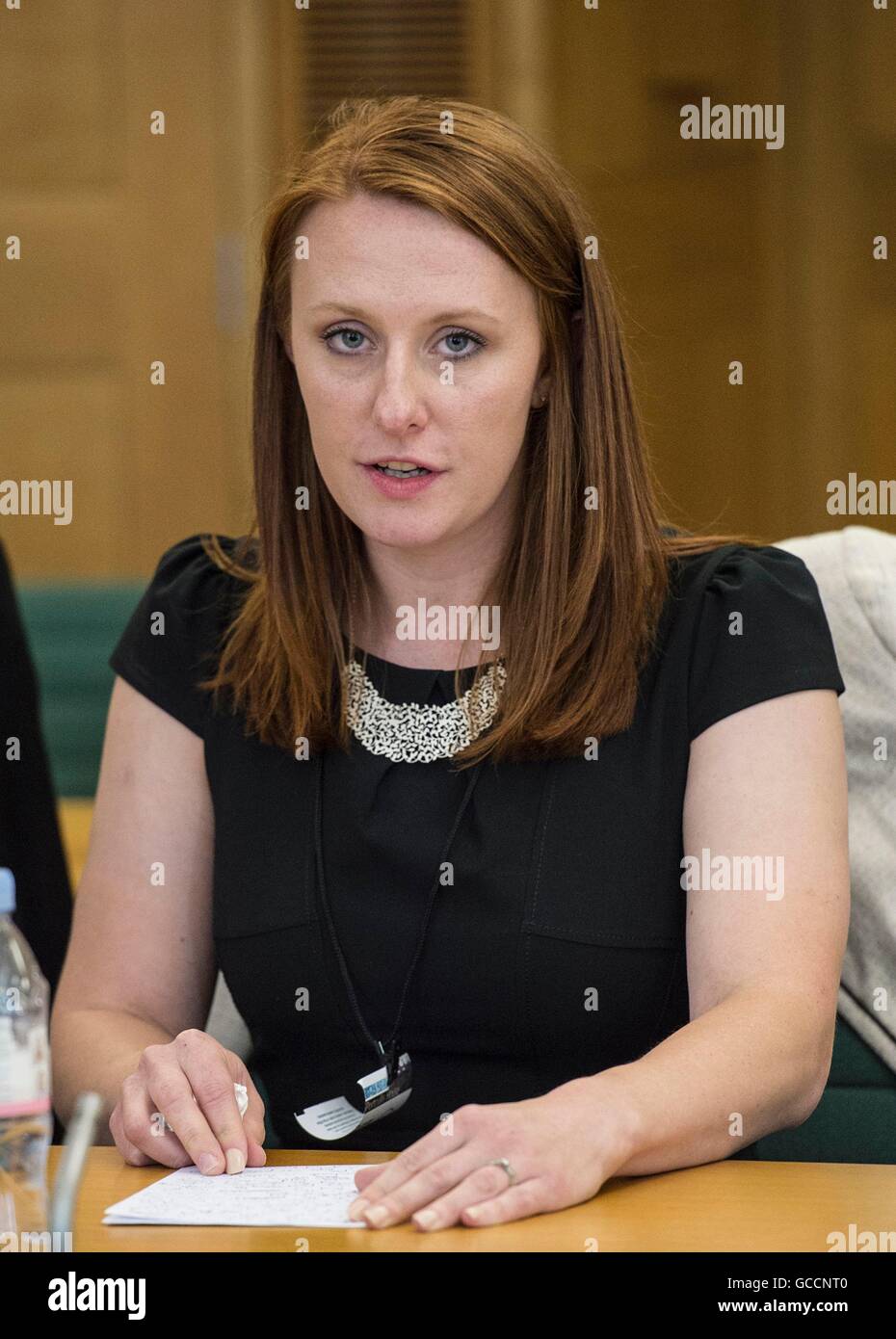 Joanne Thomlinson speaks in Portcullis house before presenting a 350,000 signature petition to Downing Street for the release of several British men who have been held in jail in India for firearms charges for the last 1000 days. Stock Photo