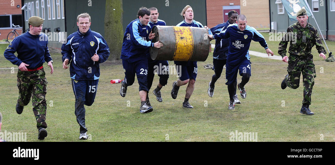 Leeds United squad during training with the Army at Yorkshire Regt at