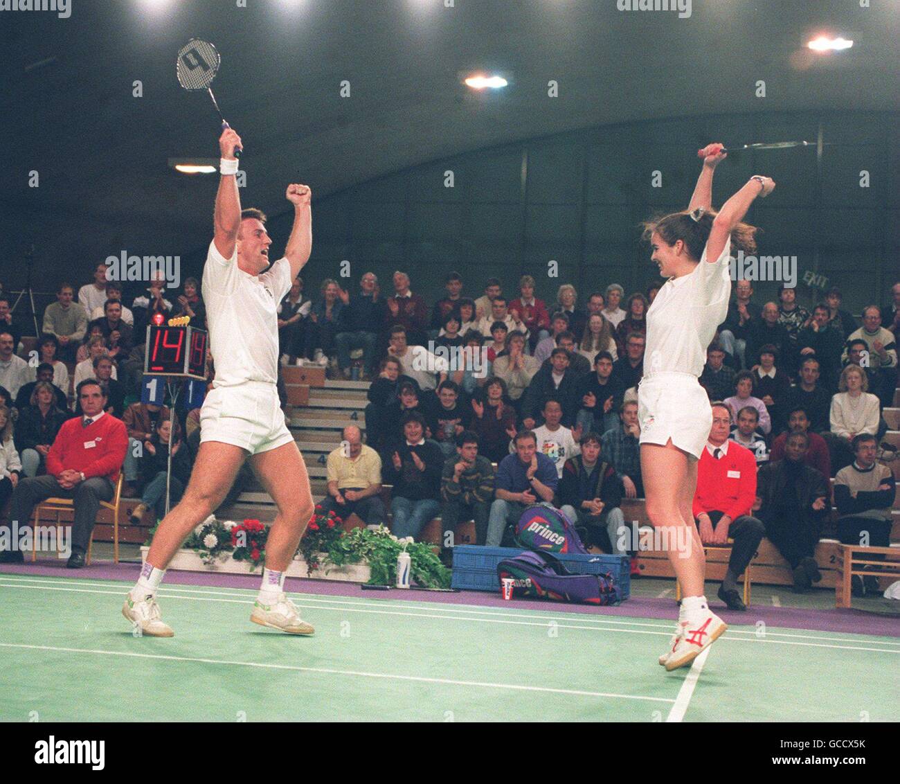 BADMINTON. NICK PONTING & JOANNE WRIGHT CELEBRATE WINNING MIXED DOUBLES  TITLE AT ENGLISH NATIONAL CHAMPIONSHIPS Stock Photo - Alamy