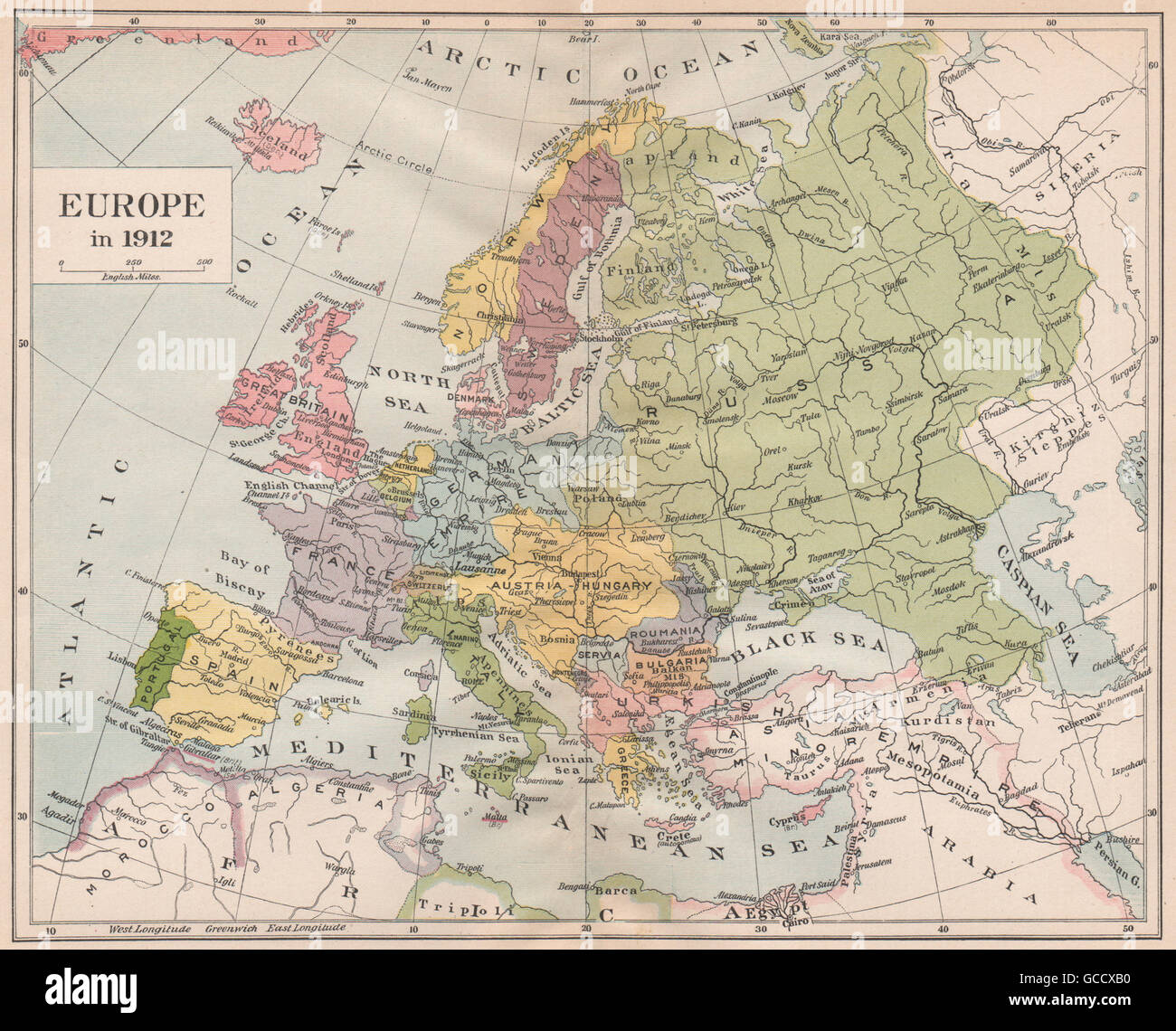EUROPE 1912. Austria-Hungary German & Turkish Empires, 1917 vintage map  Stock Photo - Alamy