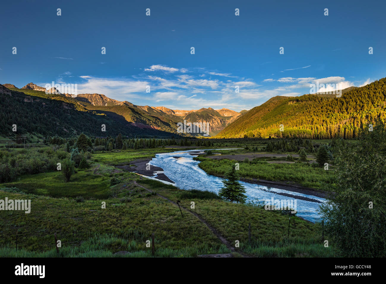 The San Juan Mountains and San Miguel River in summer near Telluride, Colorado Stock Photo