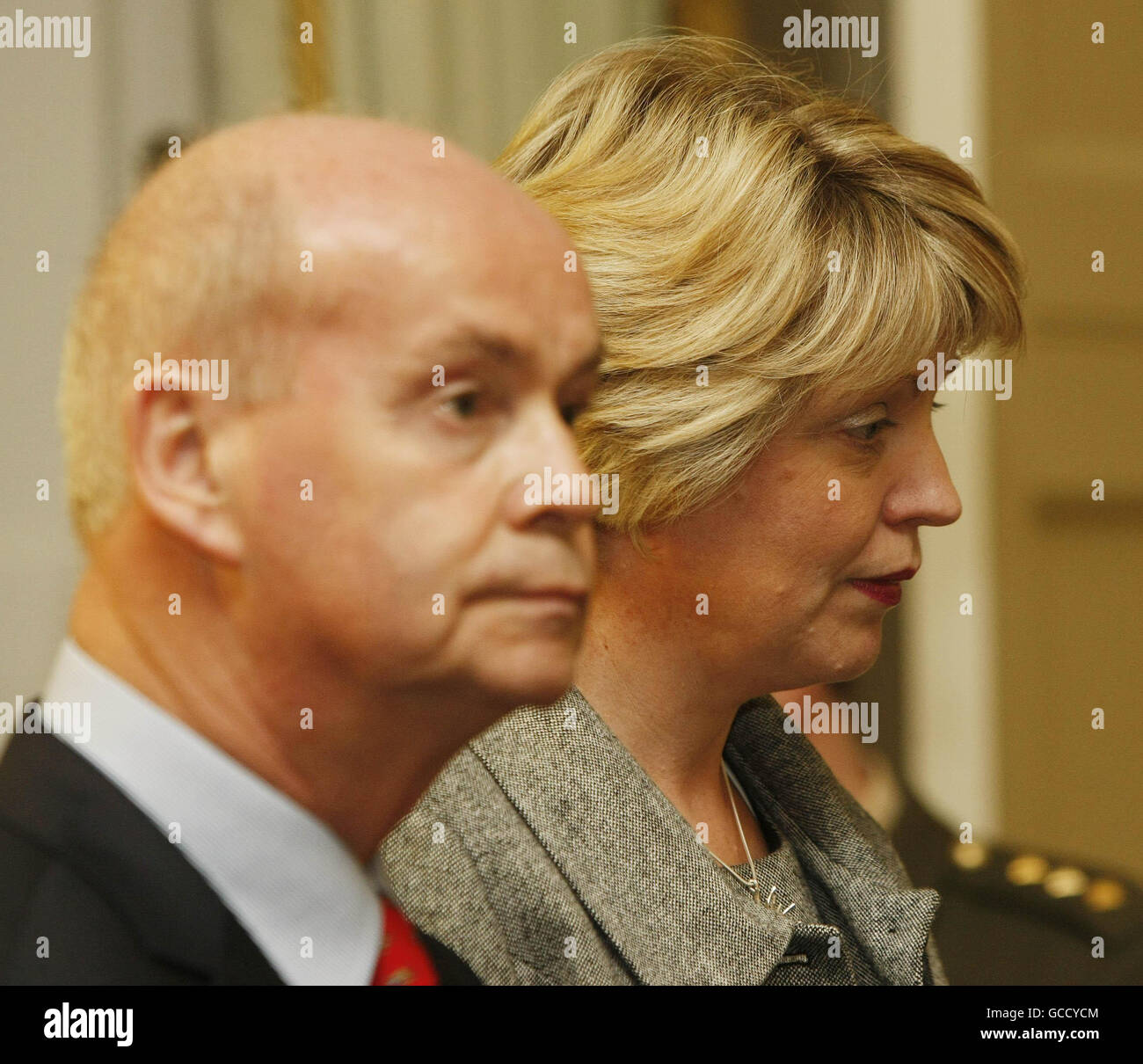 Pat Carey and Mary Coughlan wait to receive their Ministerial Seals of Office at Aras an Uachtarain, Dublin after today's Cabinet reshuffle. Stock Photo