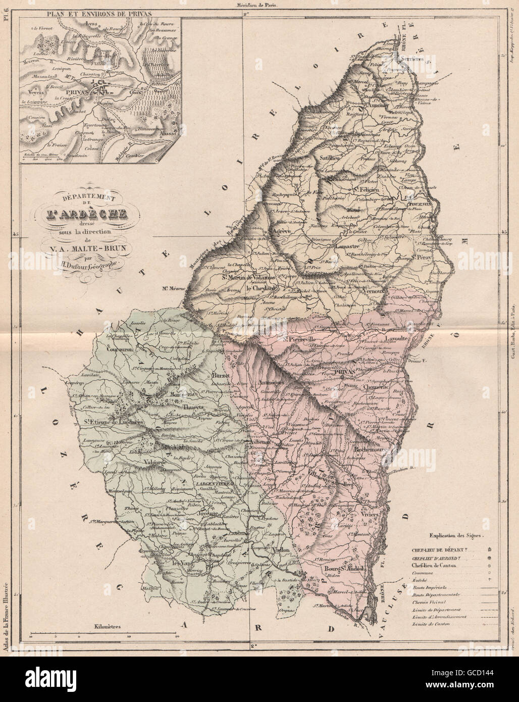 ARDÈCHE. Carte du département. Ardeche. Environs de Privas. MALTE-BRUN ...