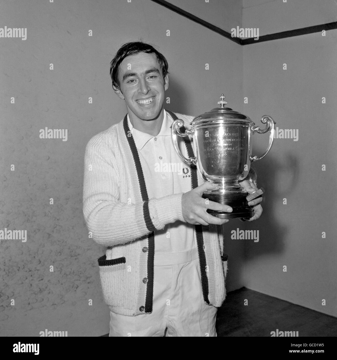 Jonah Barrington, winner of the Amateur Open Championship, with the trophy Stock Photo