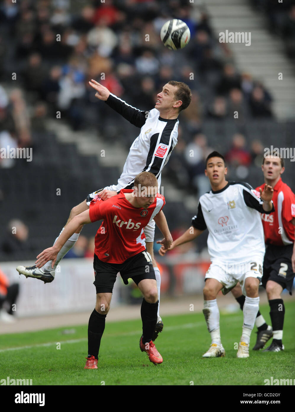 Milton Keynes Dons' Aaron Wilbraham and Charlton Athletic's Scott