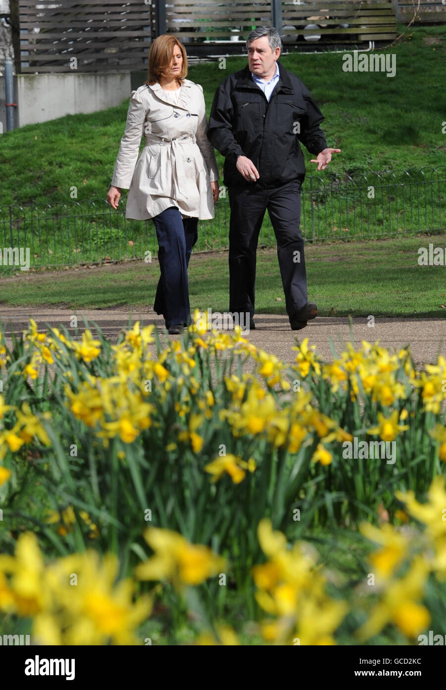 Prime Minister Gordon Brown and his wife Sarah go for a walk in St James' Park in London today. Stock Photo