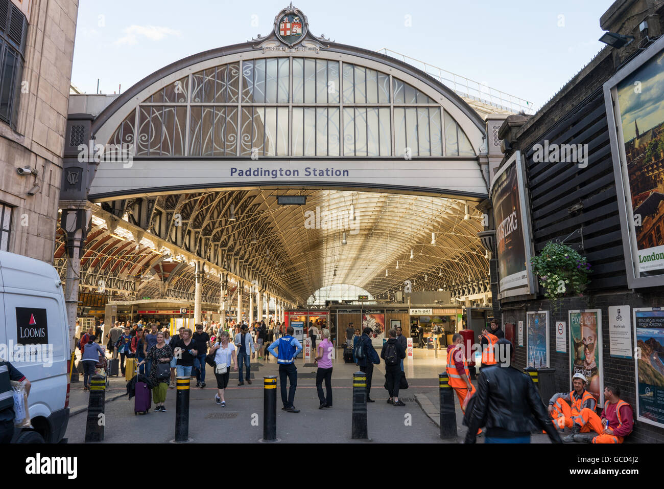 Paddington London Train Station Outside view with crowd and people