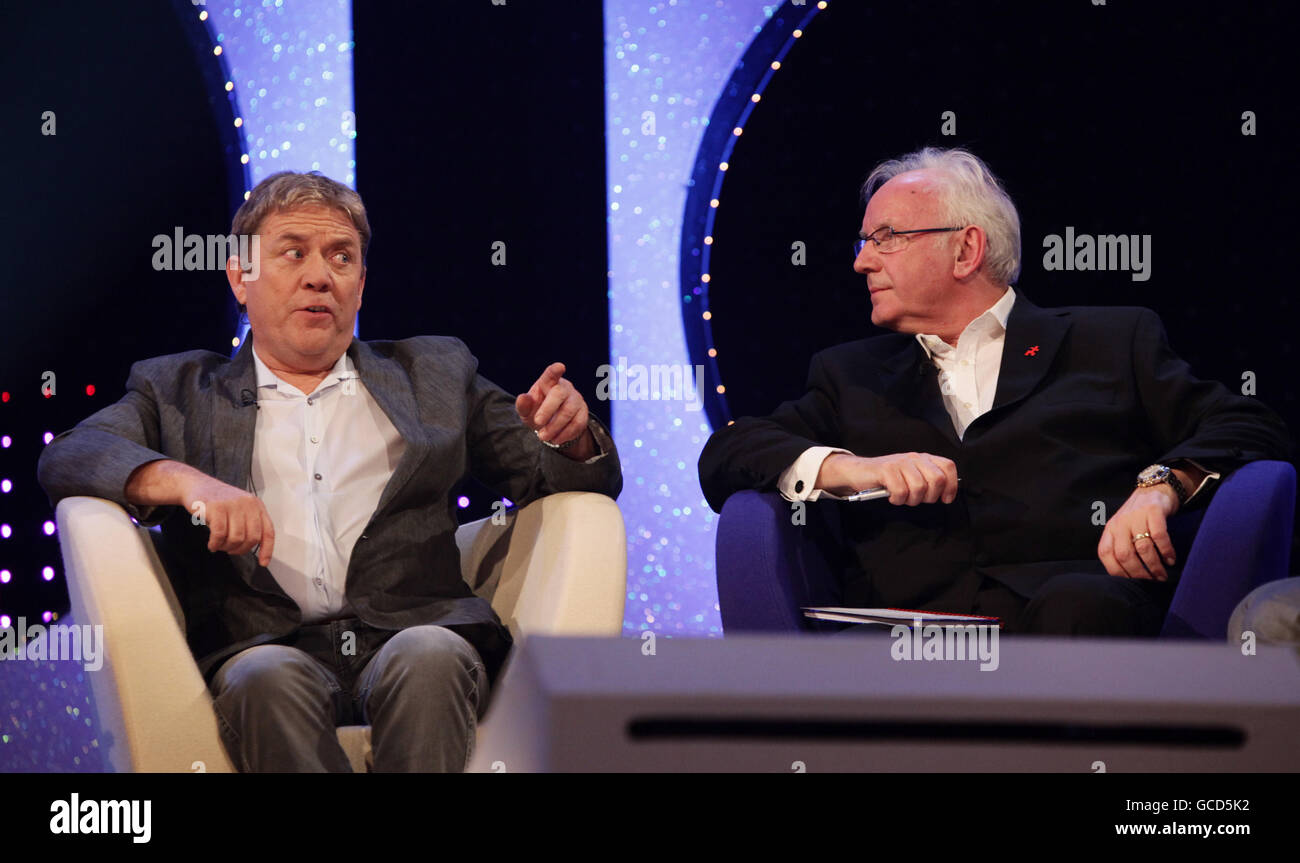 Mike Stock (left) and Pete Waterman during BBC1's 'Eurovision: Your Country Needs You'. They wrote the song 'That Sounds Good To Me' that the winner will sing when representing the UK at the Eurovision Song Contest, at BBC TV Centre in west London. Stock Photo