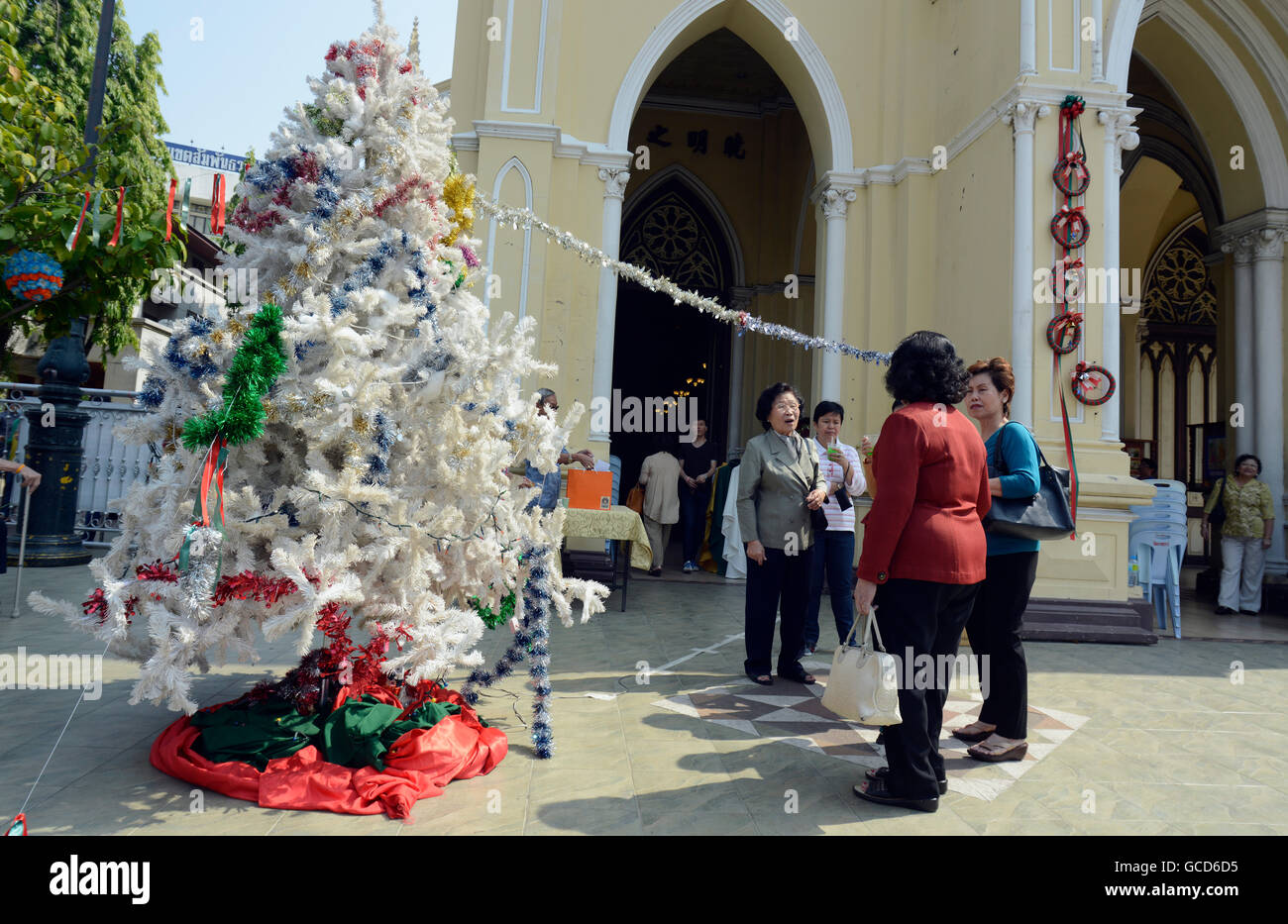 the assumption cathedral on christmas in the cityquater of Bangrak at the Mae Nam Chao Phraya River in the city of Bangkok in Th Stock Photo