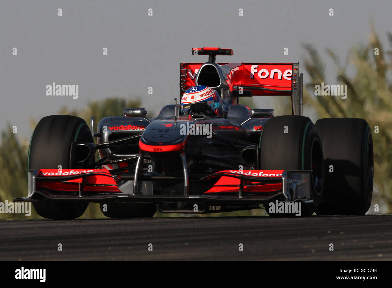 McLaren's Jenson Button during the Gulf Air Bahrain Grand Prix at the Bahrain International Circuit in Sakhir, Bahrain Stock Photo