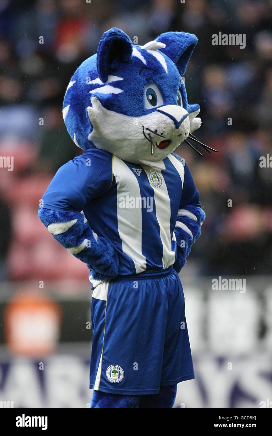 Soccer - Barclays Premier League - Wigan Athletic v Burnley - DW Stadium. Wigan Athletic mascot Stripey Stock Photo