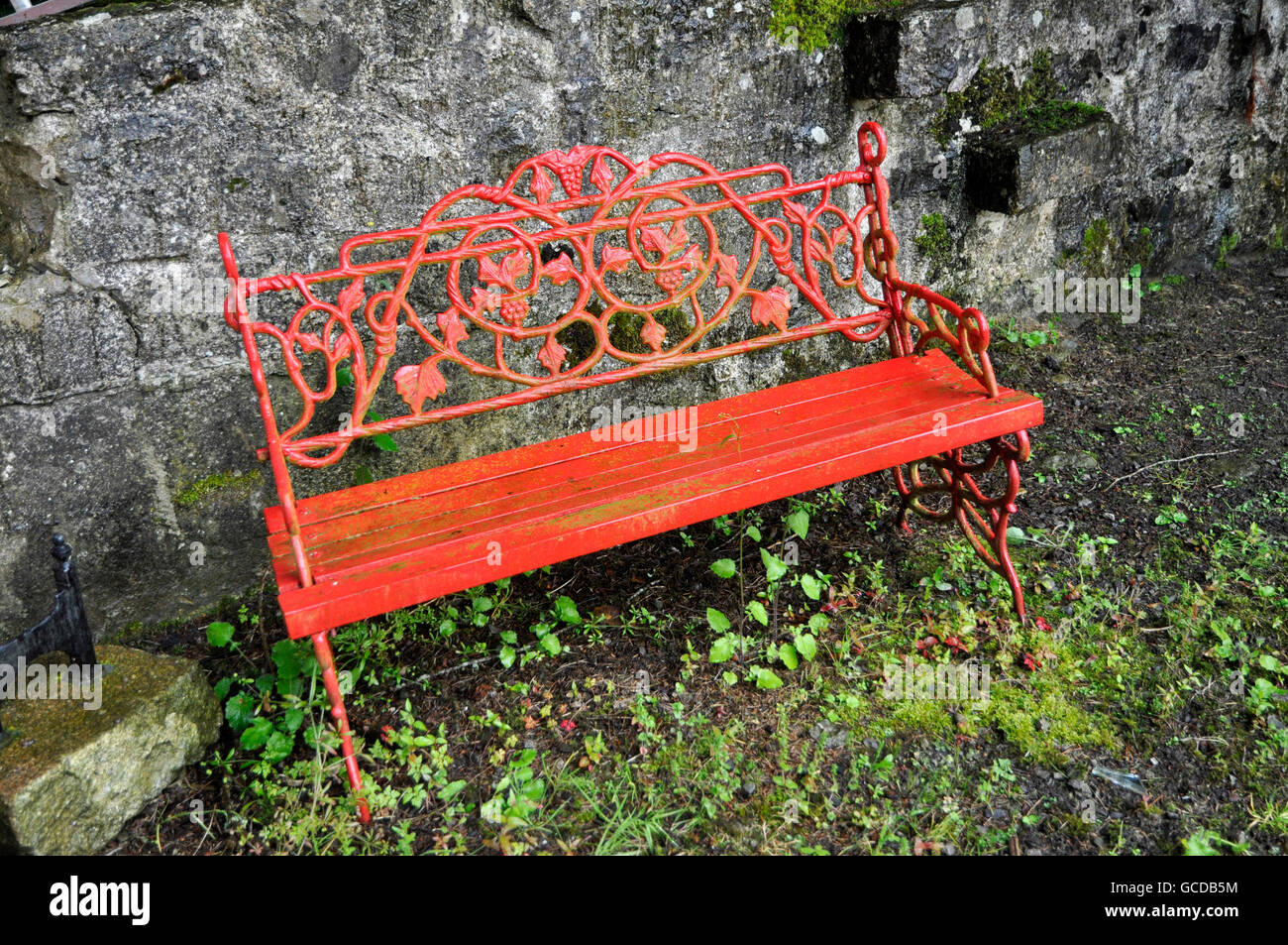Red Painted Garden Bench Stock Photo 110932240 Alamy