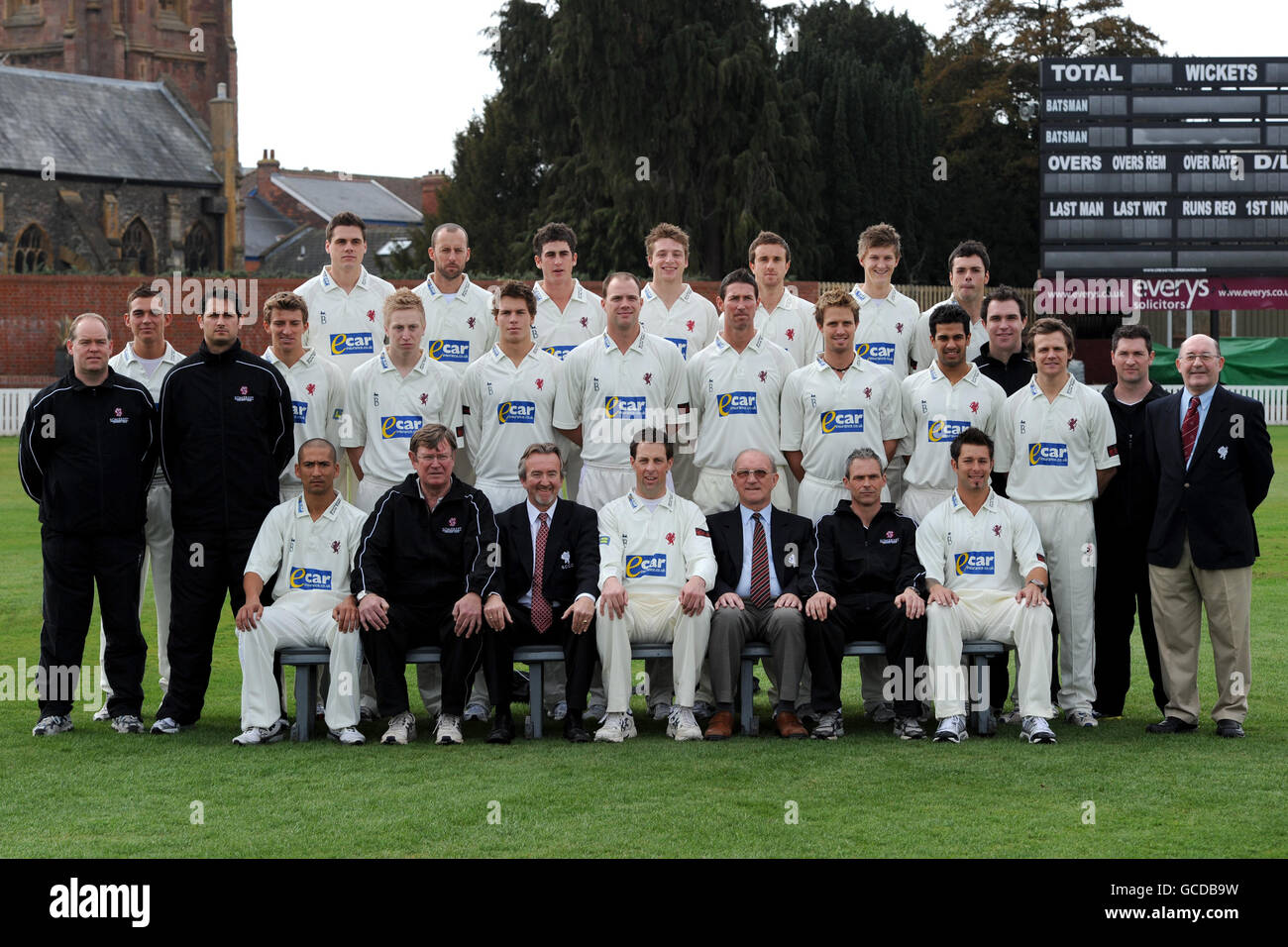 Somerset Team Group: (l-r back row) Robin lett, Charl Whiloughby, Craig Kieswetter, Jos Buttler, Mark Turner, Max Waller and Michael Munday. (middle) Fielding coach pete Sanderson, James Burke, 2nd Xi and Academy manager Jason Kerr, Christopher Jones, James Hayman, Adam Dibble, David Stiff, Ben Phillips, Nick Compton, Arul Suppiah, Physio Ian Brewer, James Hildreth, Stength and Conditioning Coach Darren Veness and Scorer Gerry Stickley. (front) Alfonso Thomas, Director of Cricket Brian Rose, Chairman Andy Nash, Captain Marcus Trescothick, President Roy Kerslake, Head Coach Andy Hurry and Stock Photo