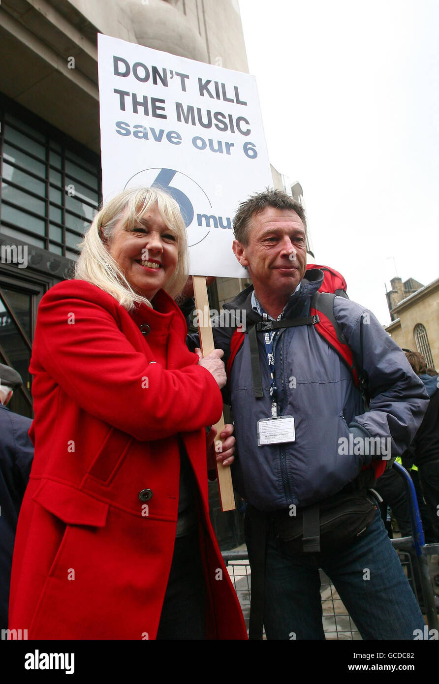 DJs Liz Kershaw (left) and Andy Kershaw join fans of the BBC 6 Music radio  station as they protest against its possible closure during the Save 6  Music protest outside BBC Broadcasting