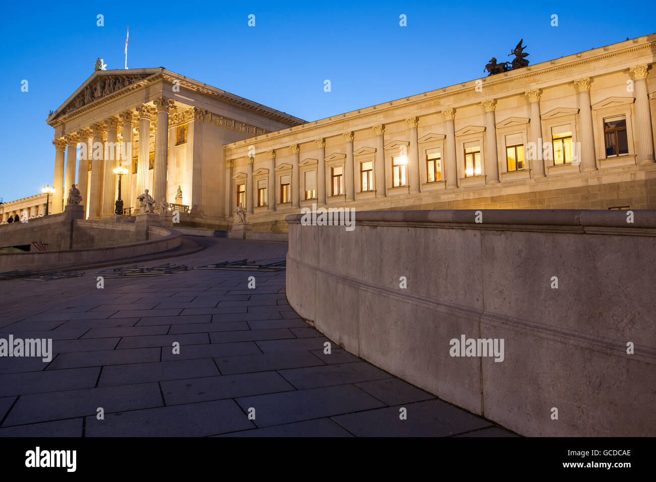 Parliament buildings in Vienna, Austria at night Stock Photo