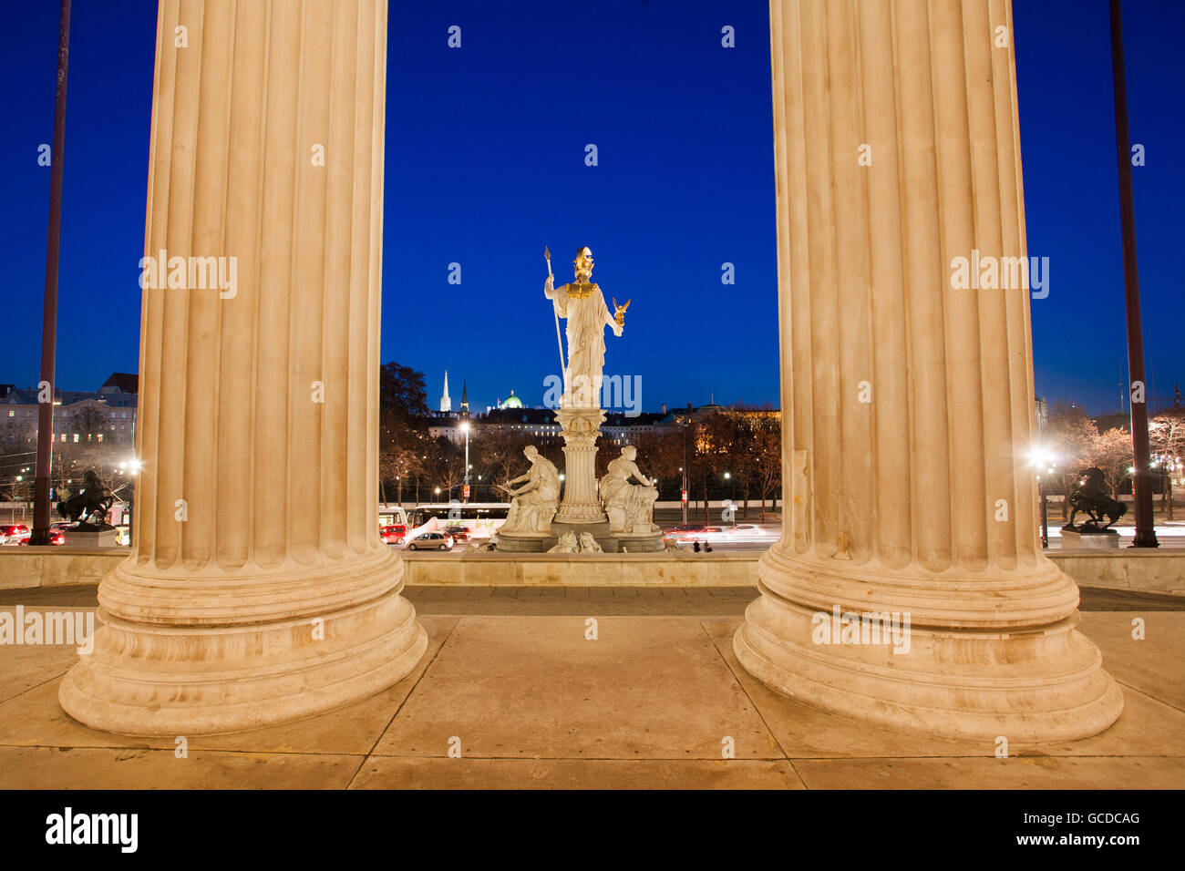 Parliament buildings in Vienna, Austria at night Stock Photo