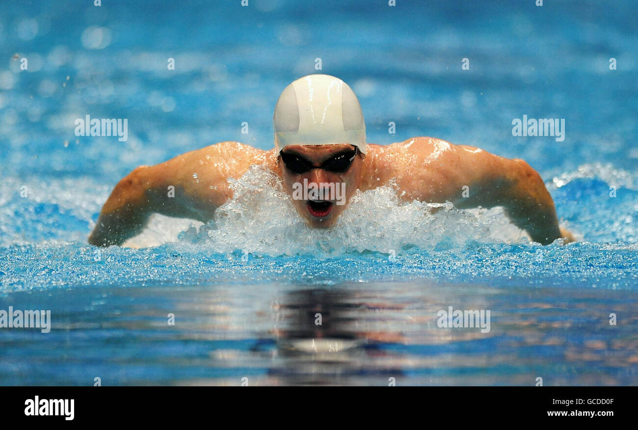 Stockport Metro's Michael Rock during the Men's Open 200m Butterfly heats during the British Swimming Championships at Ponds Forge, Sheffield. Stock Photo