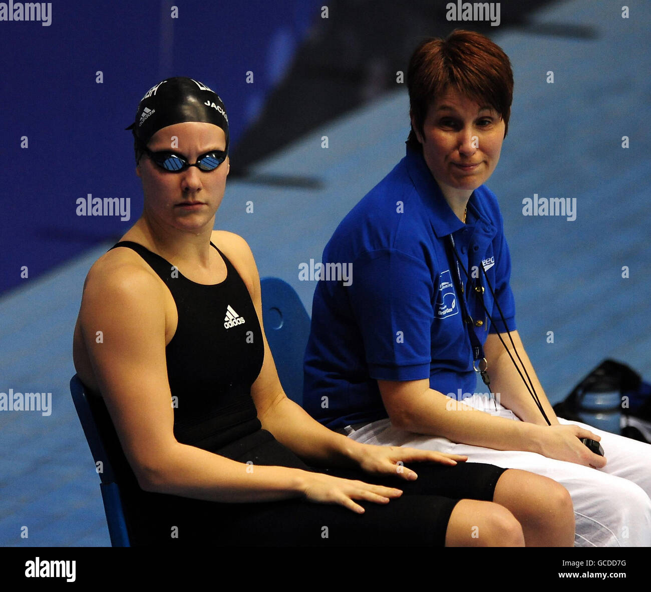 Loughborough University's Joanne Jackson (left) waits to start in the Women's 200m Freestyle heats during the British Swimming Championships at Ponds Forge, Sheffield. Stock Photo