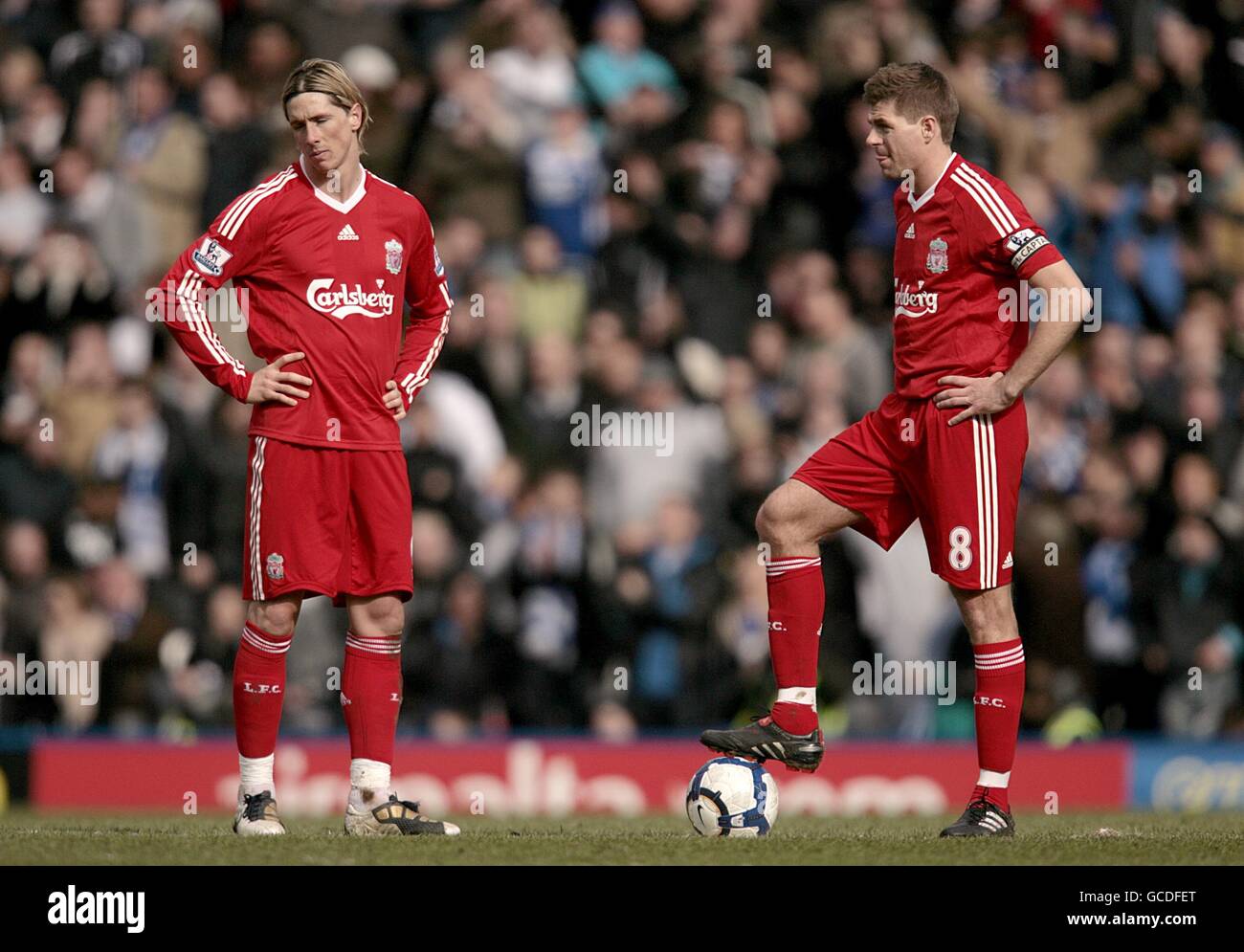 Liverpool's Fernando Torres (left) and Steven Gerrard (right) stand  dejected after Birmingham City's Liam Ridgewell scores an equaliser Stock  Photo - Alamy