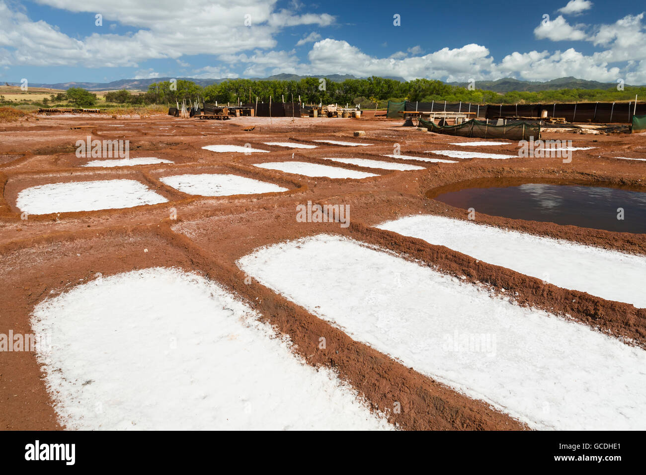 Salt collection ponds near Hanapepe; Kauai, Hawaii, United States of America Stock Photo
