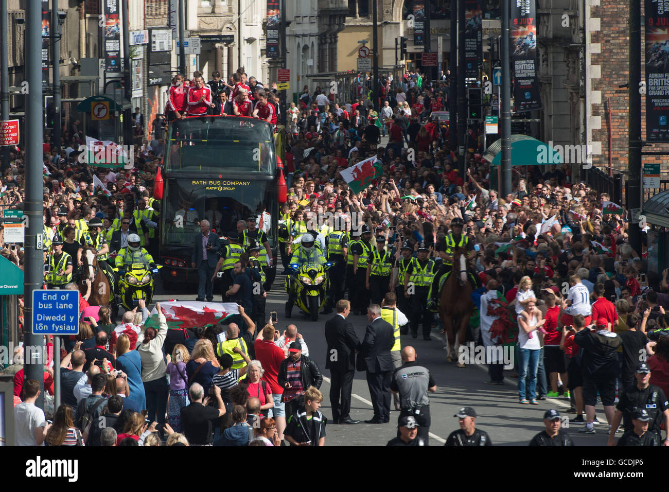The Welsh football team are home with a public celebration