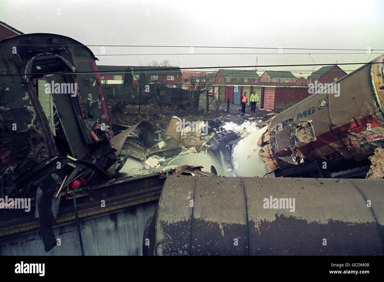 THE SCENE OF DEVASTATION FOLLOWING THE RAIL CRASH AT RICKERSCOTE, STAFFORD IN WHICH ONE PERSON