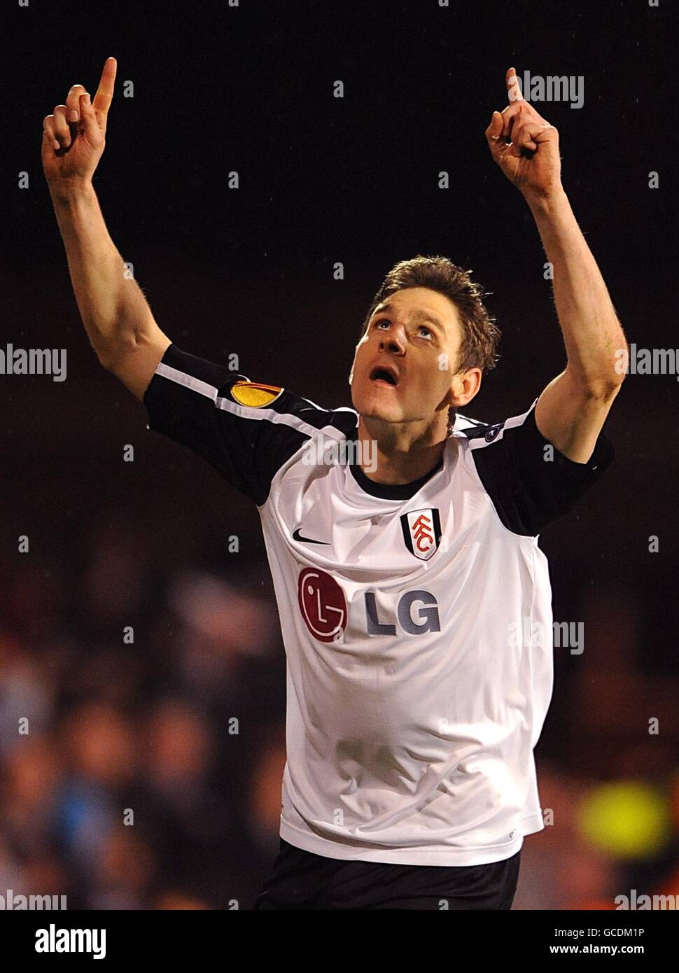 Soccer - UEFA Europa League - Round of 16 - Second Leg - Fulham v Juventus - Craven Cottage. Fulham's Zoltan Gera celebrates scoring their third goal from the penalty spot. Stock Photo