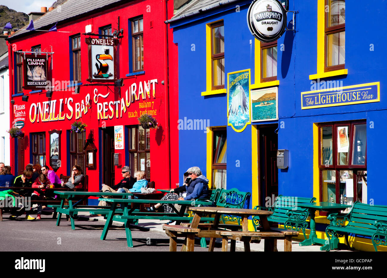 Colourful buildings of a bar and restaurant; Allihies, County Cork, Ireland Stock Photo