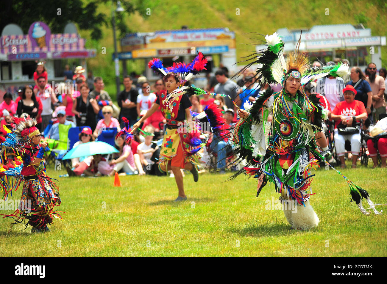 Native Canadians hold a Pow Wow at a Canada Day celebration held in the