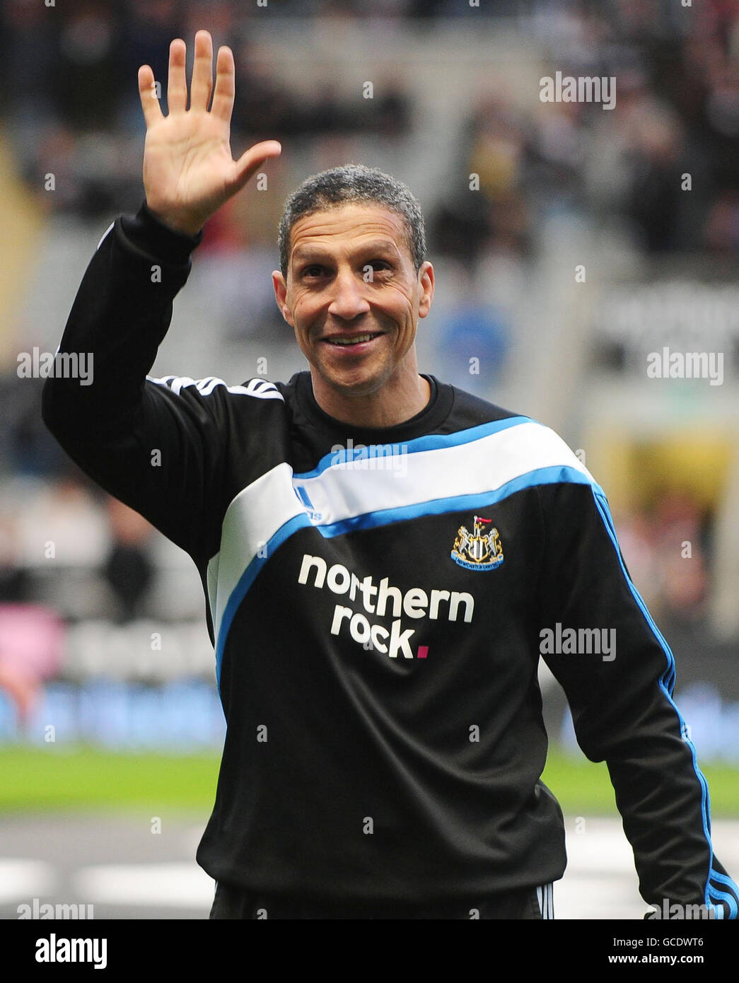 Newcastle United manager Chris Hughton waves to fans prior to the Coca-Cola Football League Championship match at St James' Park, Newcastle. Stock Photo