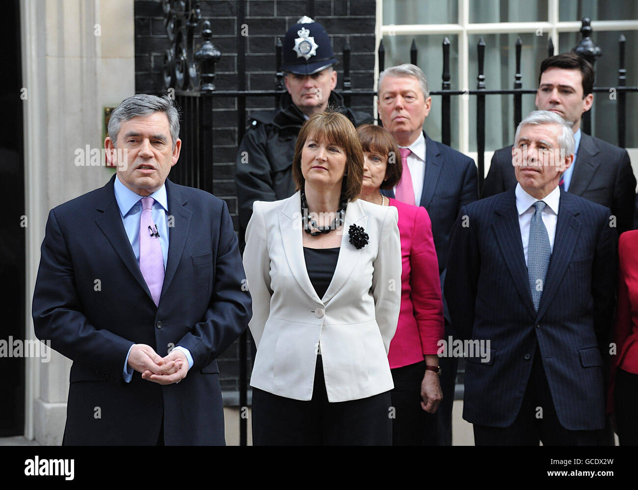 Prime Minister Gordon Brown making a statement, with the Labour Party ...