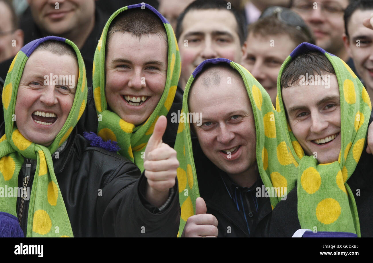 Racegoers show their support with Kauto Star scarves during Totesport Cheltenham Gold Cup Day Stock Photo