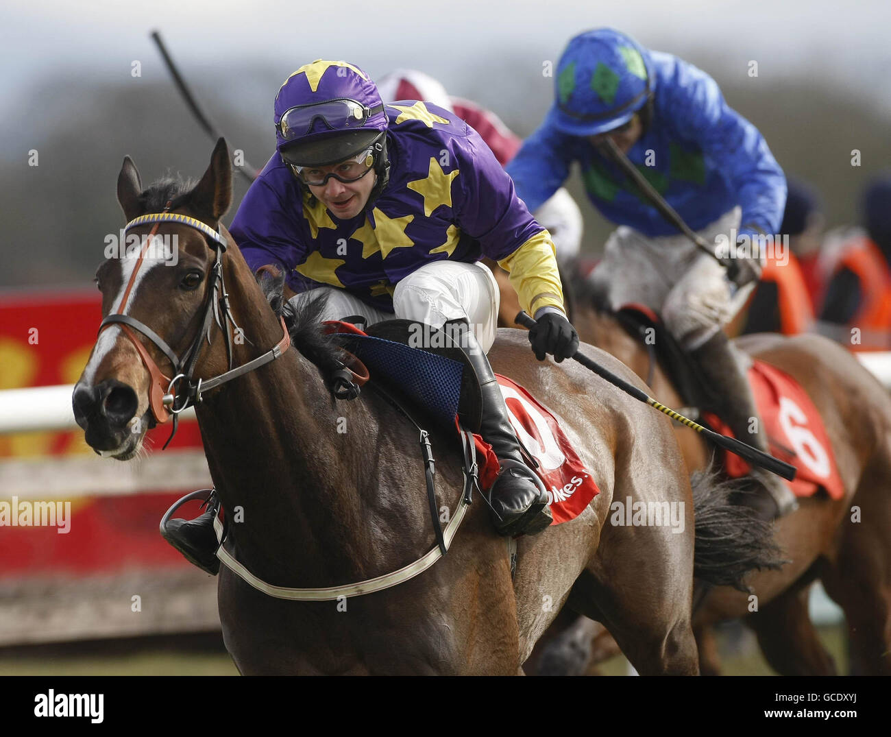 Horse Racing - Easter Festival - Day Three - Fairyhouse Racecourse. Un Hinged ridden by Alan Crowe wins the Ladbrooks.com Handicap Hurdle during the Easter Festival at Fairyhouse Racecourse, Co Meath, Ireland. Stock Photo