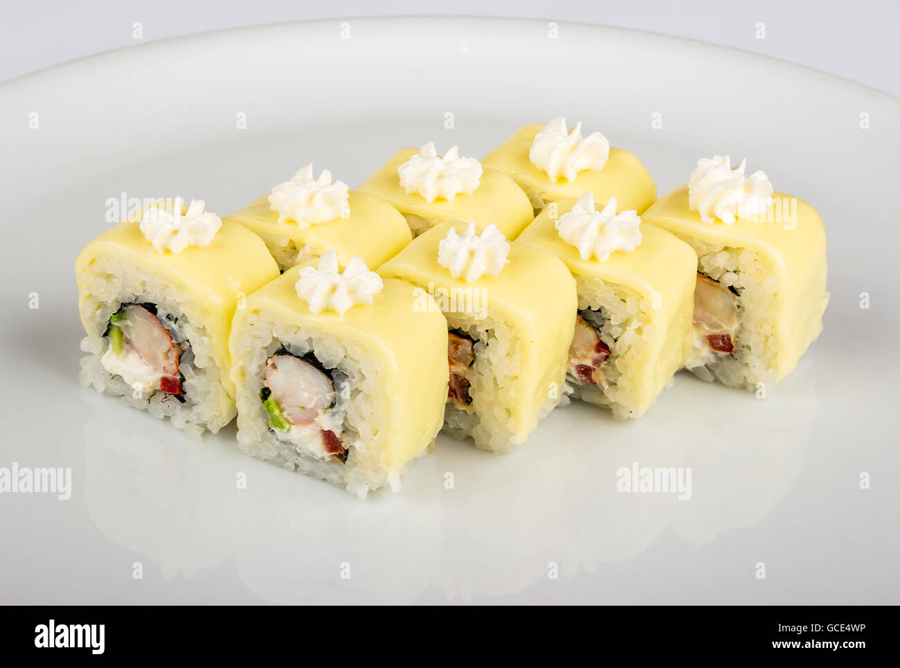 Sushi roll with crabs meat, pepper and avocado Stock Photo Alamy