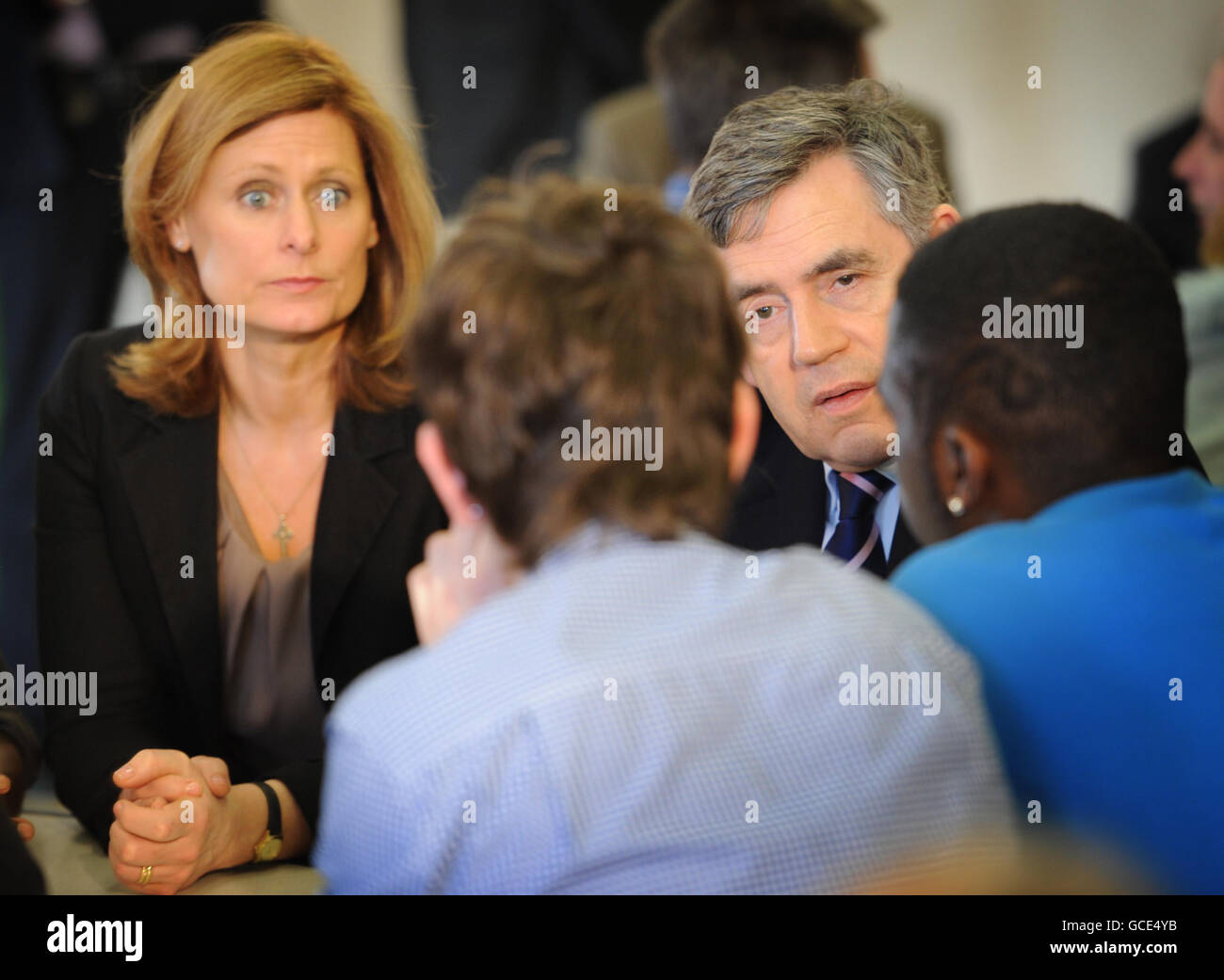 Prime Minister Gordon Brown and his wife Sarah meet local residents at The Oval community centre in Stevenage in Hertfordshire today during the first day of his election tour. Stock Photo