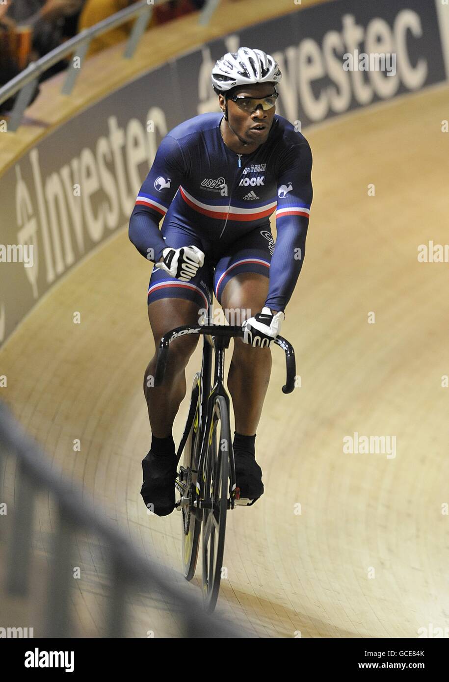 France's Gregory Bauge in action in the Men's Sprint during day four of the Track Cycling World Championships at the Ballerup Arena Stock Photo