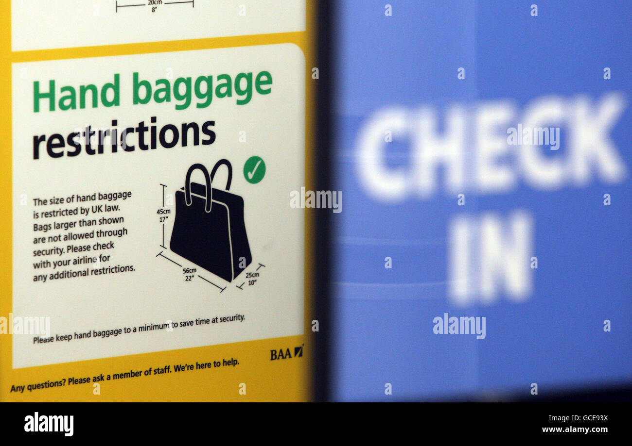 Hand baggage restrictions poster at Edinburgh Airport Stock Photo Alamy