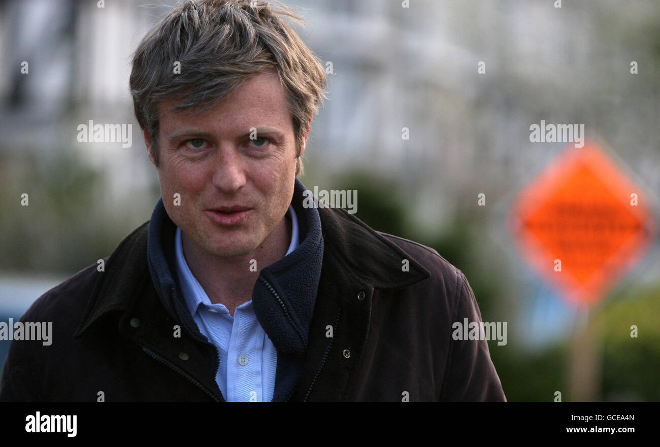 Conservative parliamentary candidate Zac Goldsmith campaigns in Tudor near Kingston upon Thames, south west London, ahead of the General Election on May 6. Stock Photo